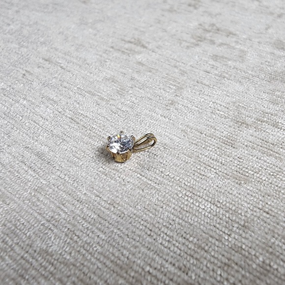 Dainty CZ Diamond Solitaire Pendant for Women 14K Gold Plated Single - Picture 5 of 5